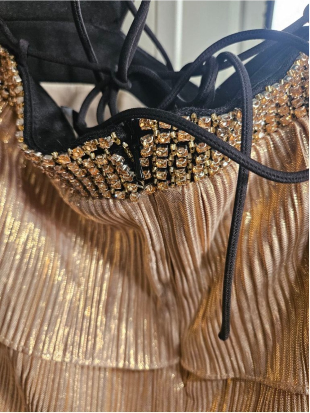 Mac Duggal One Shoulder Gold & Black Tiered Gown, Size 10 - Picture 11 of 17